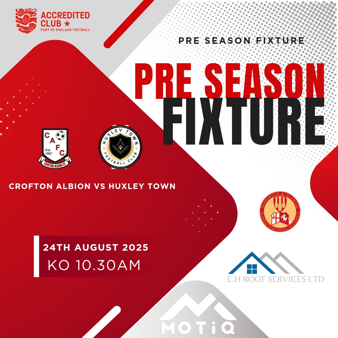 Next up for pre-season is @huxley_town_fc  a new team for us.  But looking forward to it. 

#croftonsundays