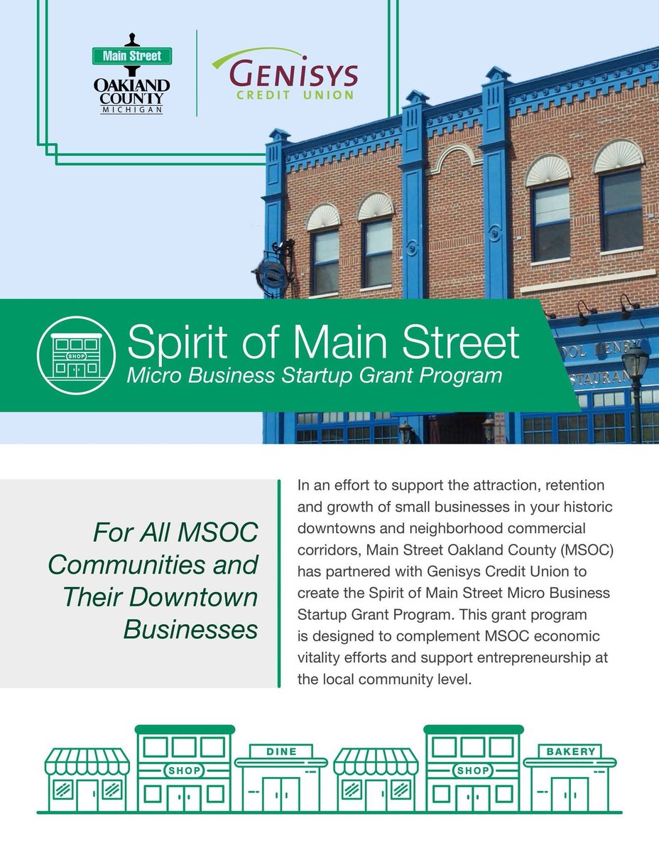 Good news for our #MainStreetOC businesses — you can apply for up to $5k now through Sept. 1! <a href="/AdvantageOak/">Advantage Oakland</a> and our #ShopLocal collaborator <a href="/Genisyscu/">Genisys Credit Union</a> have created the Spirit of Main Street Micro Business Startup Grant Program to help with fees. Details: ow.ly/Ap7750WGkHH.