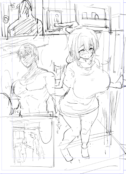 次回作予定のヒロインと男子 1P目 デザインは変えるかもしれないけど いつものでかくてふといかんじです(*`∀`) 