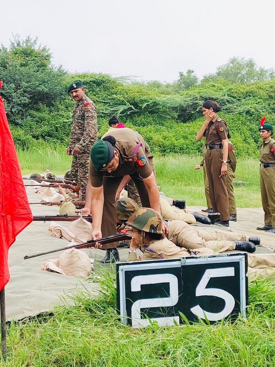 MMPSUdaipur's tweet photo. Girl Cadets of 5 Raj Girls Bn NCC took part in a firing session at Eklingarh Cantonment on Aug 1, 2025. Guided by 2nd Officer Monika Seth &amp; inspired by Lt. Col. M.S. Rawat, the training sharpened marksmanship, discipline &amp; confidence. 🇮🇳
#NCCIndia #GirlCadets #MMPS https://t.co/bwUtBcthO3