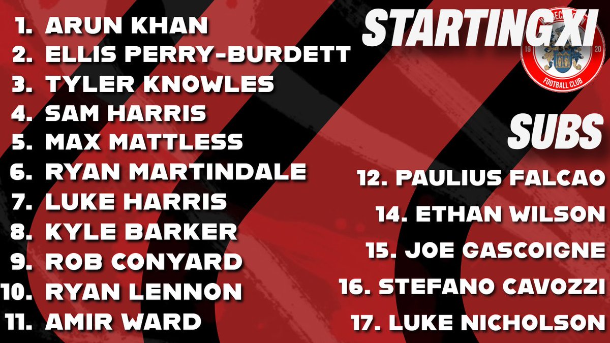 WISBECH TOWN: Khan Perry-Burdett Knowles Harris Mattless (C) Martindale Harris Barker Conyard Lennon Ward; SUBS: Falcao Wilson Gascoigne Cavozzi Nicholson