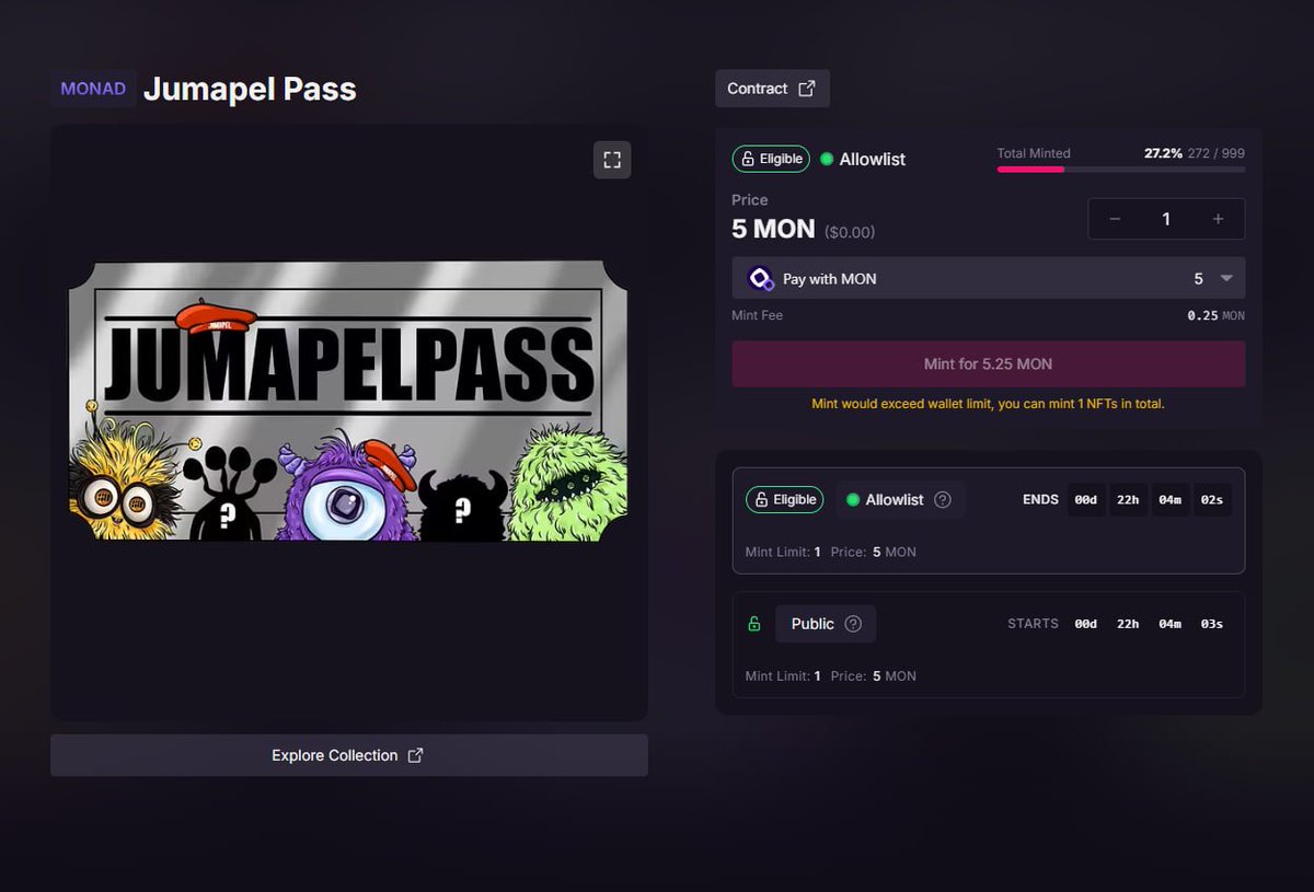 Gmonad

I just minted a Jumapel Pass 

<a href="/Mikey_Muffalo/">Mikey⨀Dr. Salandak</a> soon I honestly won’t even know what to say about your amazing art, it’s simply stunning!

Thanks a lot <a href="/Jumapelnads/">Jumapel</a> 💜