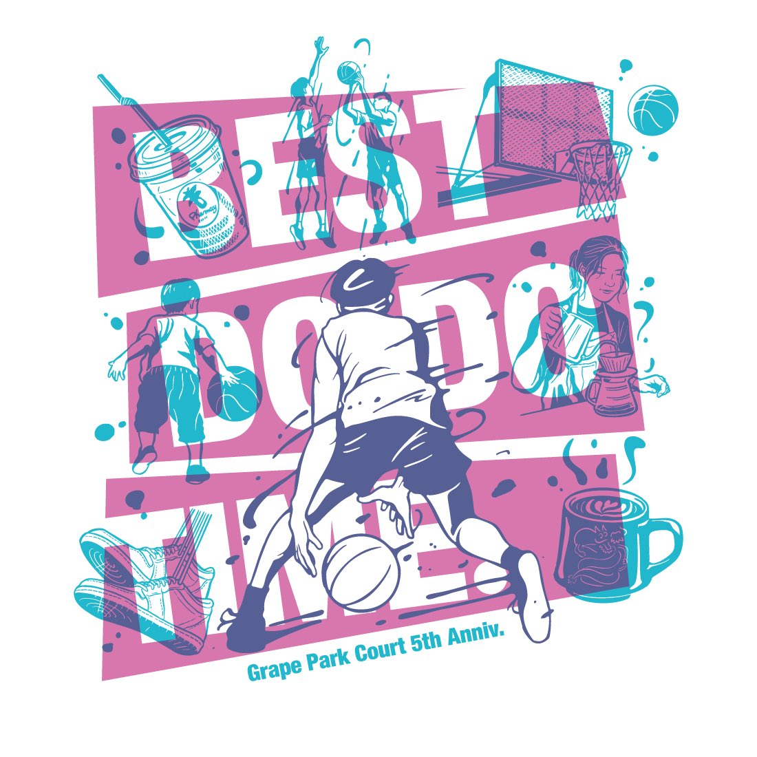 9lives_designs's tweet photo. 『Grape Park Court 5周年記念Tシャツ「Best Dodo Time.」』
豊川出身の小林拓一郎氏が父の遺した葡萄畑跡に私費を投じて開設した「子どもたちが自由に使えるバスケットコート」Grape Park Courtの5周年記念Tシャツをデザインさせていただきました。 https://t.co/Z9BOz0HUCr