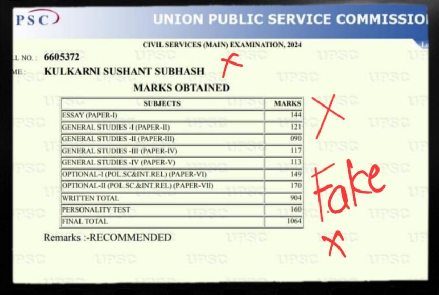 KSushantIRMS's tweet photo. Somebody is faking my identity with my UPSC marksheet and roll no.
He extorted money and favours from aspirants .
Also he started the fake paid guidance program in Pune.
I have all the proofs and photographs of such activity.
@PuneCityPolice please take necessary action https://t.co/QiuomDEiRD