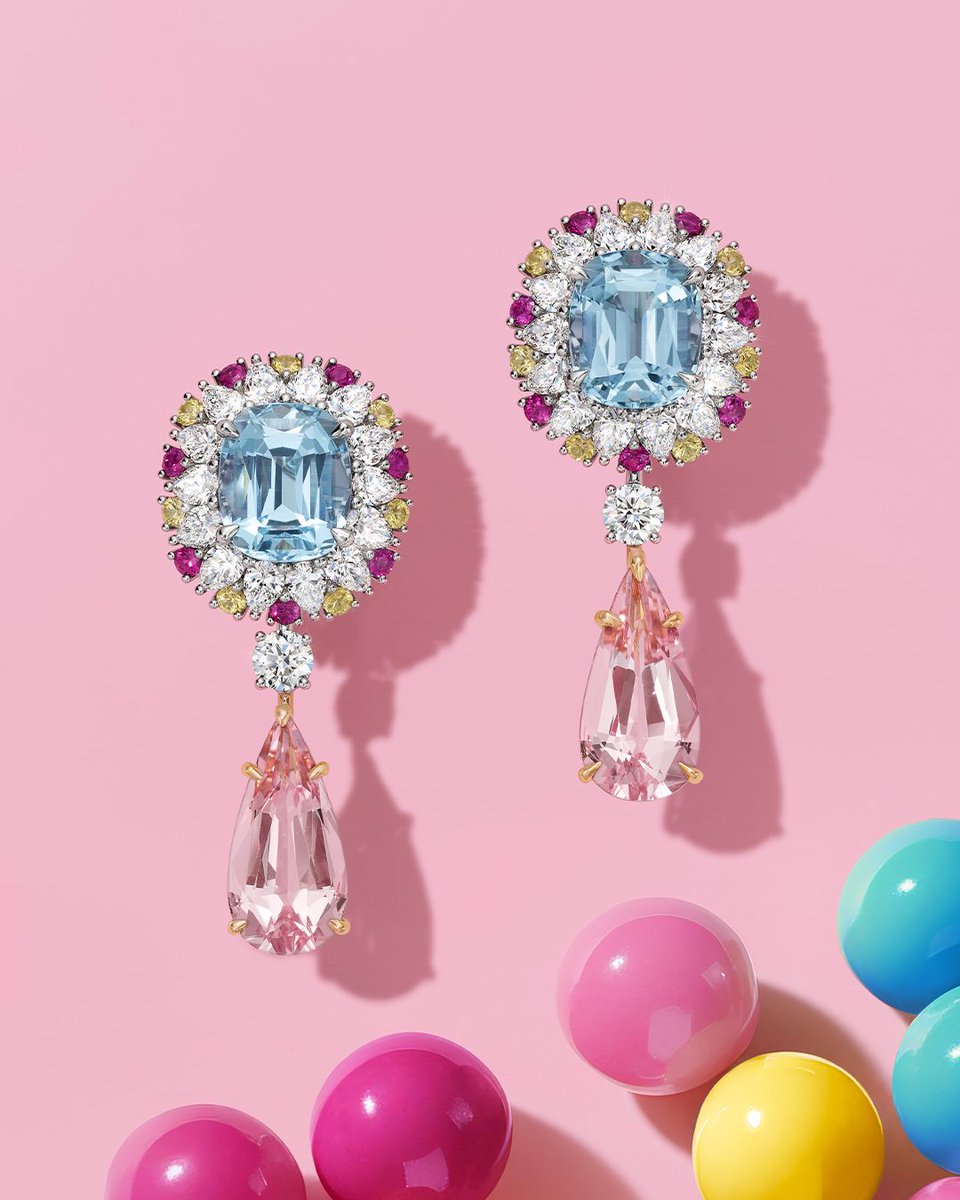 Luminous Winston Candy earrings mix aquamarines with sapphires and diamonds for a decadent combination. Explore unique creations in the Winston Candy Shop: harry-winston.visitlink.me/FM5Mi9 #HarryWinston #WinstonCandy