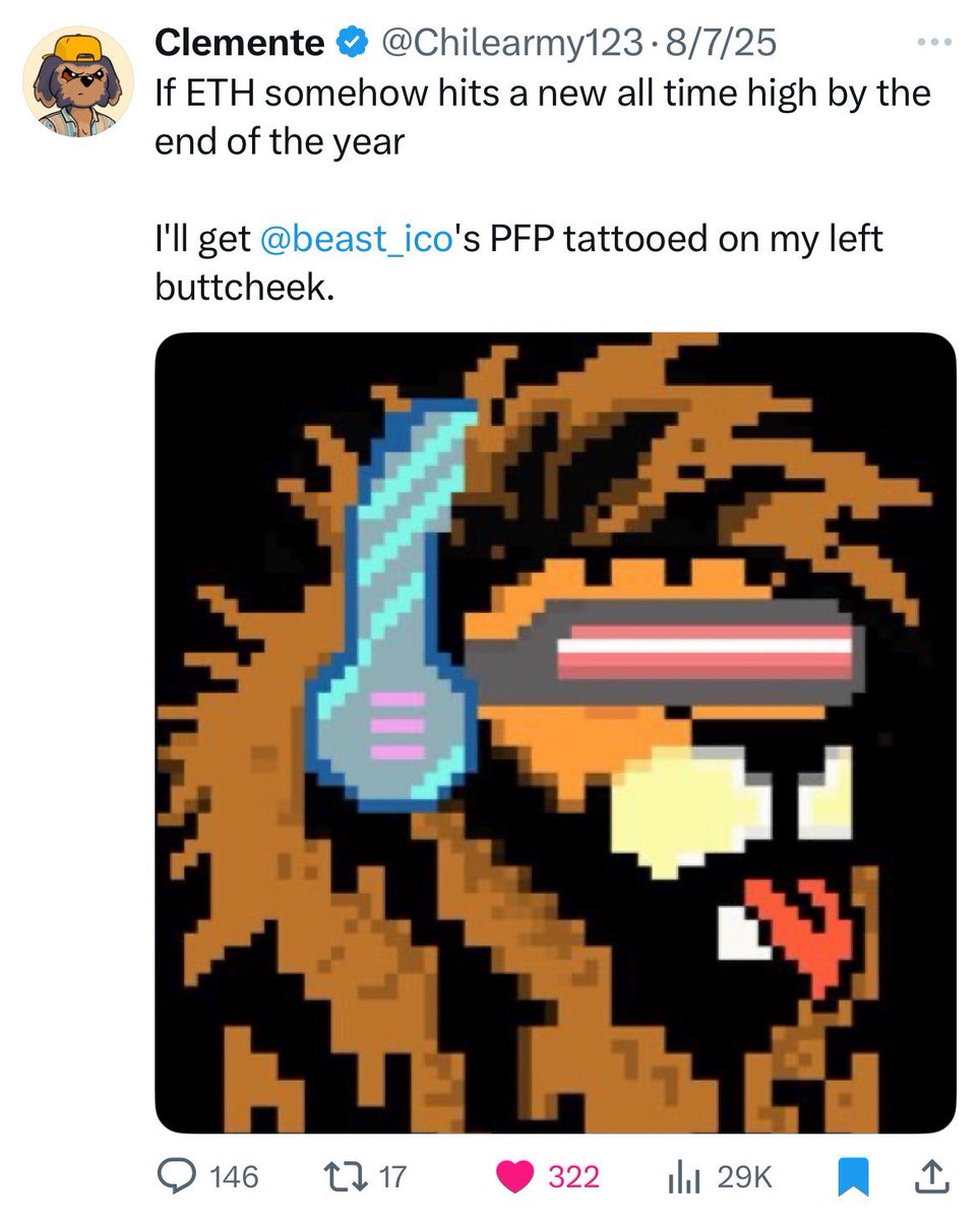 Clemente's tattoo promise for ETH ATH