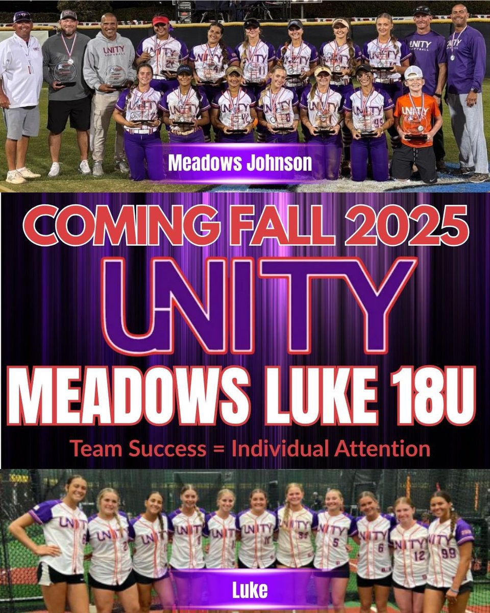 Unity Meadows/Johnson (@unitymeadows) on Twitter photo A BIG ⏰ MOVE HAS BEEN MADE‼️‼️
Excited to 📣 the merger of ✌️Nationally🏆 Recognized squads loaded with 🔥🔥athletes and BIG TIME GOALS‼️
<a href="/UnityMeadows/">Unity Meadows/Johnson</a> ➕<a href="/UnityLuke2627/">Unity Luke 26/27</a> 🟰
@UNITYMEADOWS/LUKE 18U
ROSTER & SCHEDULE 🫳 COMING
S👀N‼️‼️ 💜🧡💜🧡🙌🧡💜🧡💜 A BIG ⏰ MOVE HAS BEEN MADE‼️‼️
Excited to 📣 the merger of ✌️Nationally🏆 Recognized squads loaded with 🔥🔥athletes and BIG TIME GOALS‼️
<a href="/UnityMeadows/">Unity Meadows/Johnson</a> ➕<a href="/UnityLuke2627/">Unity Luke 26/27</a> 🟰
@UNITYMEADOWS/LUKE 18U
ROSTER & SCHEDULE 🫳 COMING
S👀N‼️‼️ 💜🧡💜🧡🙌🧡💜🧡💜