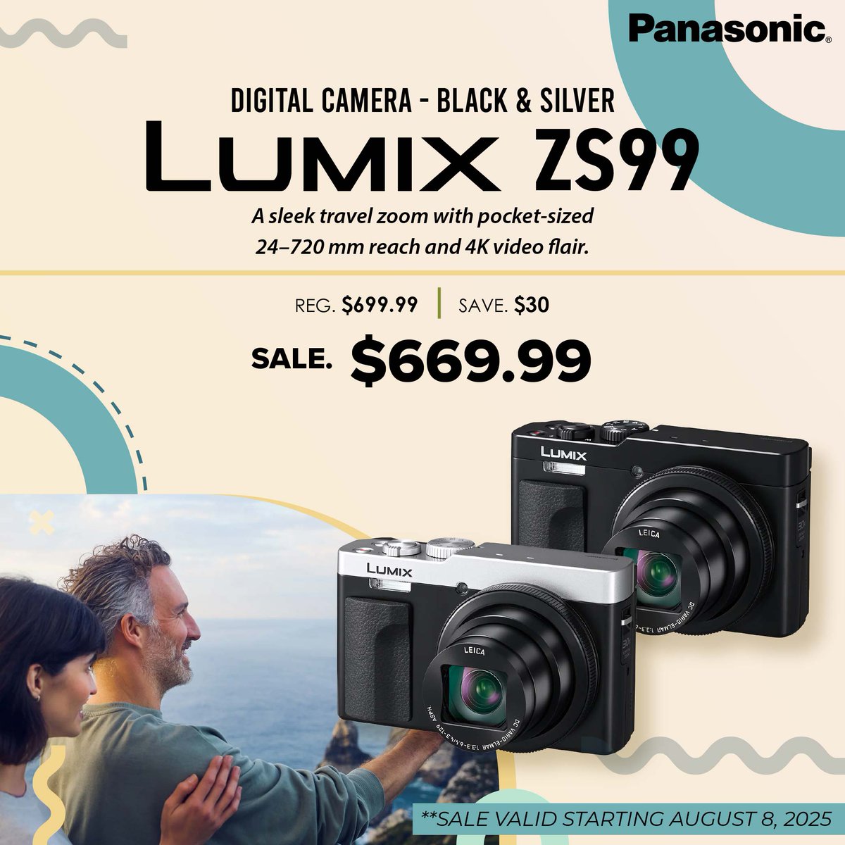 CameraKingston1's tweet image. Panasonic LUMIX ZS99 Digital Camera - Black &amp;amp; Silver
SALE: $669.99 – STARTS AUG 8
A sleek travel zoom with pocket-sized 24–720 mm reach and 4K video flair.
#fotosource #LumixZS99 #TravelZoom #4KVideo #PocketCamera #30xZoom #CompactCamera #RAWStill #WiFiCamera #BlackAndSilver