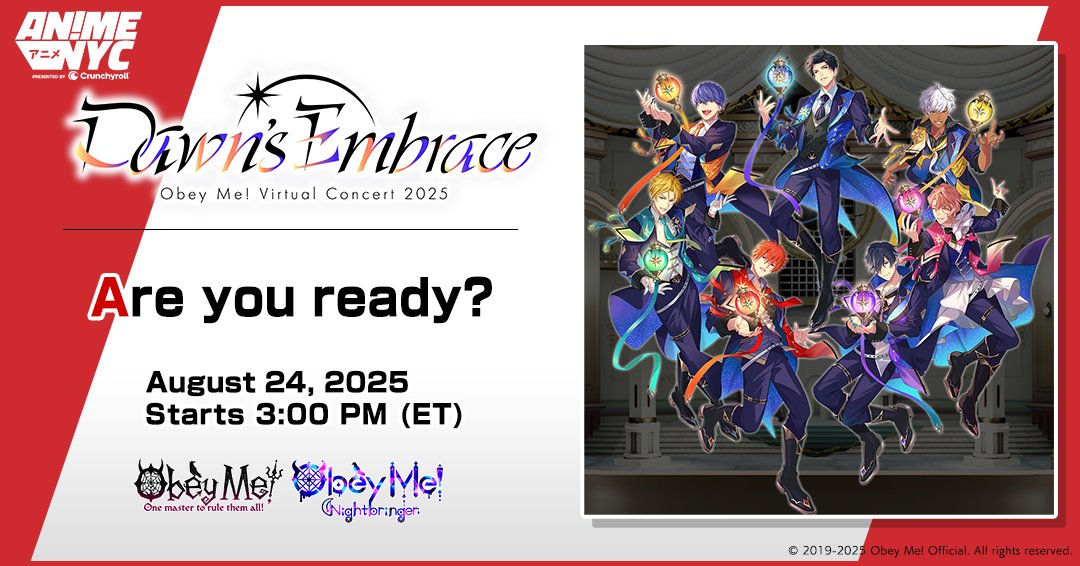 We're one day out from Anime NYC! Are you all ready to rock? ✨

Check it out 🎫✨
animenyc.com/obey-me/

#AnimeNYC #ObeyMeConcert2025