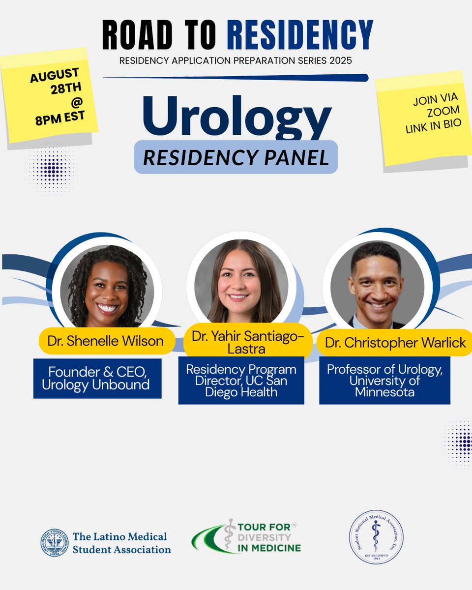 The Student National Medical Association (SNMA) (@snma) on Twitter photo Interested in Urology? Want to hear DIRECTLY from those on the other side of the application? Well, we've got all of your needs answered in one panel. Join us on Thursday, August 28th at 8pm EST via Zoom.  You'll thank us later.  
Link in bio! Interested in Urology? Want to hear DIRECTLY from those on the other side of the application? Well, we've got all of your needs answered in one panel. Join us on Thursday, August 28th at 8pm EST via Zoom.  You'll thank us later.  
Link in bio!