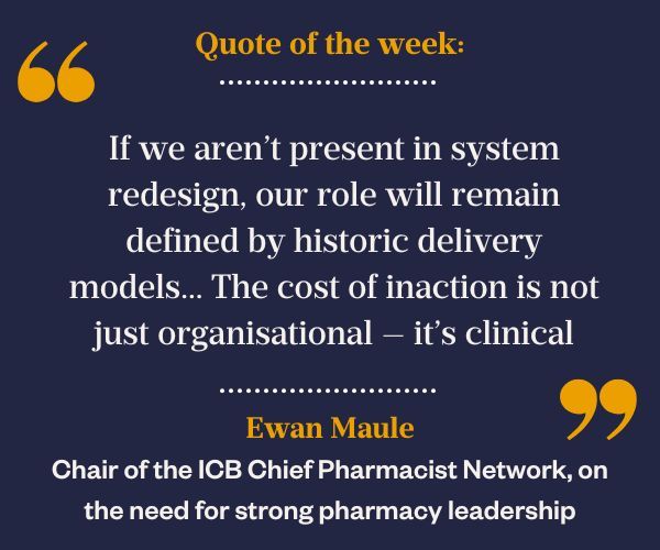 The Pharmaceutical Journal (@pjonline_news) on Twitter photo Our #QuoteoftheWeek is from #EwanMaule <a href="/NENC_NHS/">North East and North Cumbria NHS</a>, whose latest comment piece for #ThePJ focuses on why strong pharmacy leadership is essential for the NHS’s next decade
#NHStenyearplan #NHS #UKpharmacy
pharmaceutical-journal.com/article/opinio… Our #QuoteoftheWeek is from #EwanMaule <a href="/NENC_NHS/">North East and North Cumbria NHS</a>, whose latest comment piece for #ThePJ focuses on why strong pharmacy leadership is essential for the NHS’s next decade
#NHStenyearplan #NHS #UKpharmacy
pharmaceutical-journal.com/article/opinio…