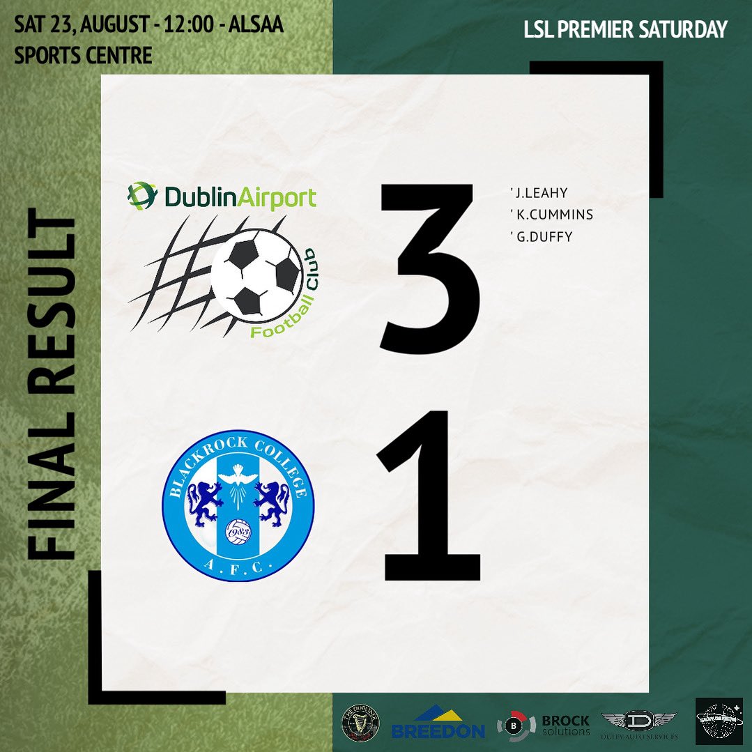 ✈️⚽️| 𝙍𝙚𝙨𝙪𝙡𝙩 |⚽️✈️

+3 points on the first day of the season in ALSAA. 

Goals:
⚽️ Jack Leahy 
⚽️ Kian Cummins 
⚽️ Glen Duffy 

#uptheplanes