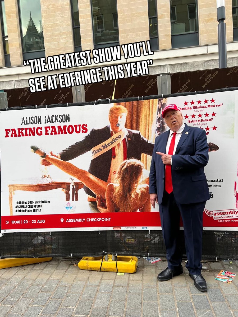 alisonjackson's tweet image. 👉 Last chance, 🍊Trump hits the stage for the grand finale at Checkpoint Theatre tonight @edfringe @assemblyfest 🎟️ TIX edfringe.com/tickets/whats-… #alisonjackson #trump #edfringe #edfringe2025 #performance