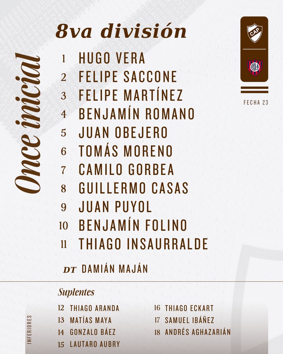 #JuvenilesLPF ¡En marcha! Ya se juega el segundo partido de la mañana en el Predio Mariani Dolan.

📋 Así forma la #Octava del Calamar🦑 🆚 San Lorenzo 

📲 Seguí la transmisión en vivo: youtube.com/live/qAYpR33vE…

#SiemprePlatense🤎