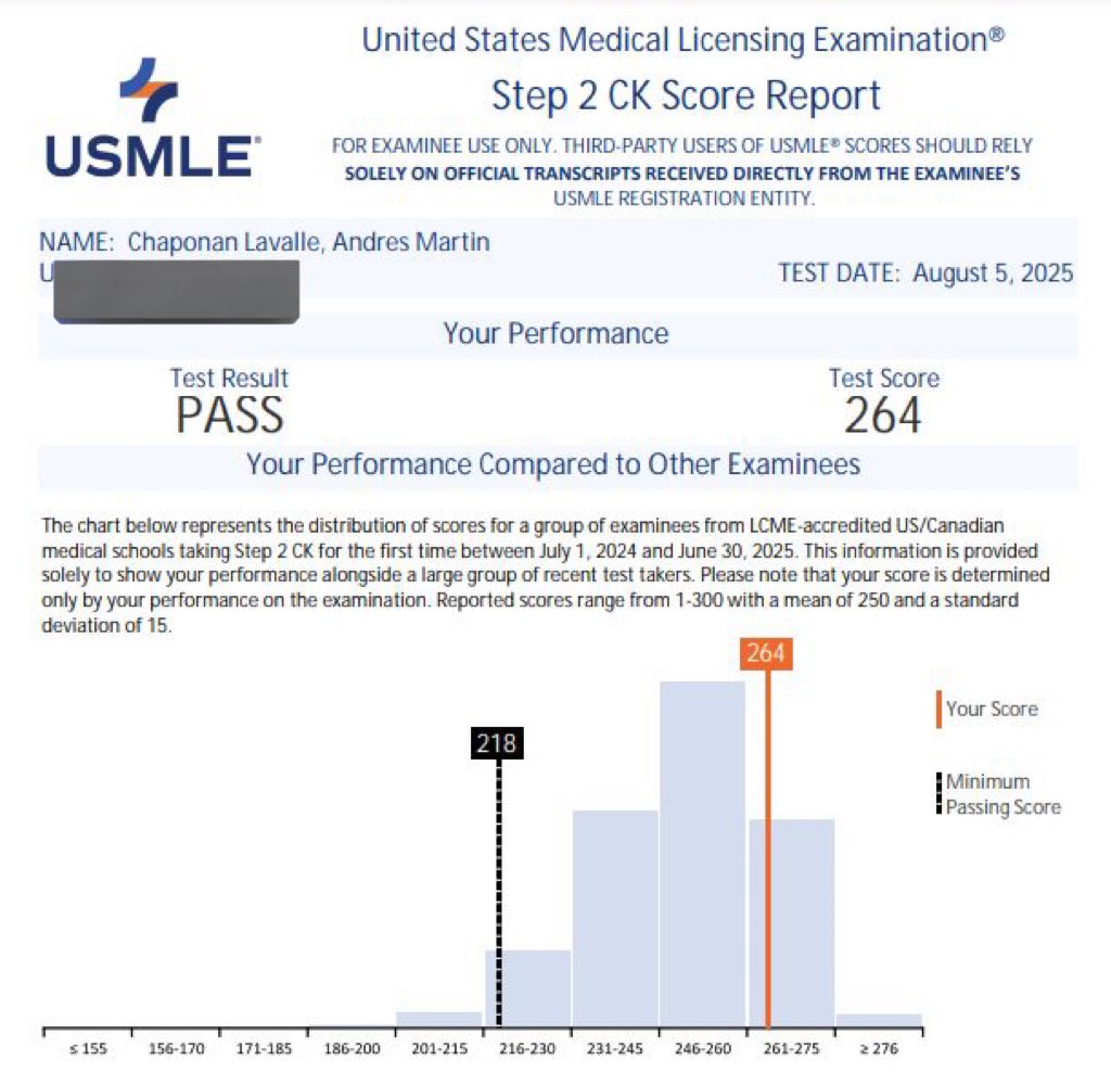 Thrilled to share my result 🥳. Grateful to God, my family, my girlfriend, mentors, and friends for their support throughout this journey 🤩🫰🏻, <a href="/UPCedu/">UPC</a> Alum 🎓<a href="/AAPPHealth/">American Association of Peruvian Physicians (AAPP)</a> <a href="/pams_web/">Peruvian American Medical Society PAMS</a> 
#MedTwitter #Step2 #USMLE #IMGJourney