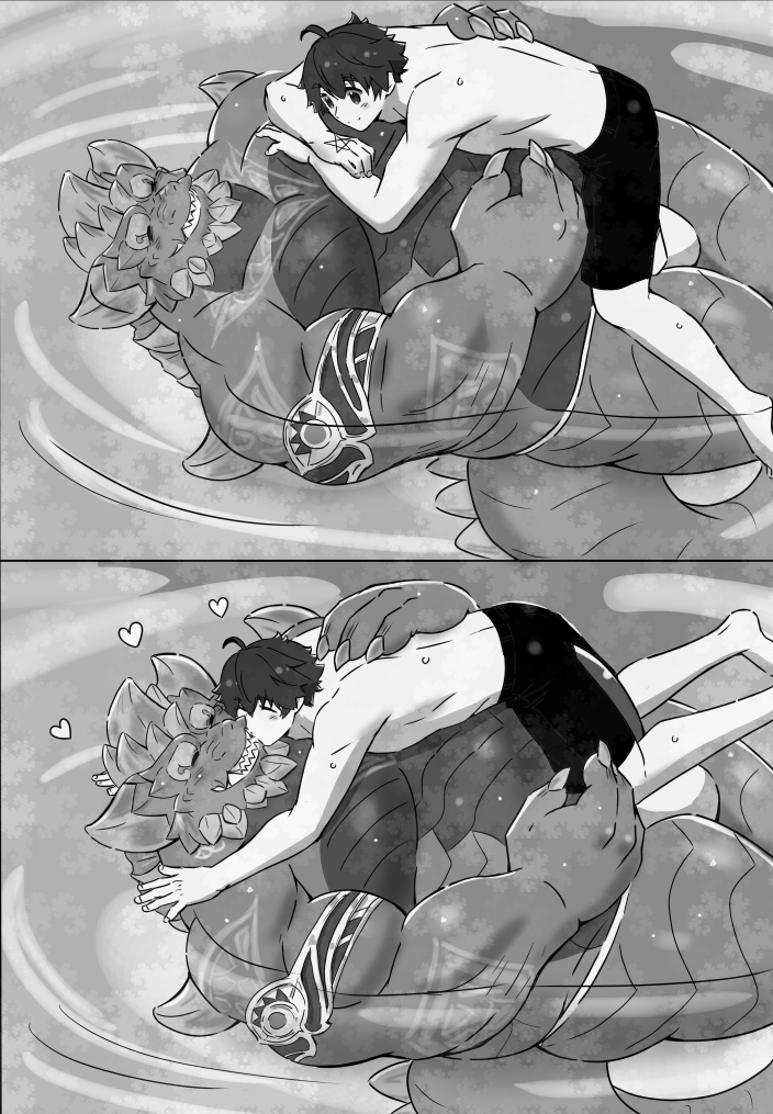 suzuapi2's tweet image. 放サモファンアート。絵再掲。シパクトリ～竜人のお腹や尻尾素敵