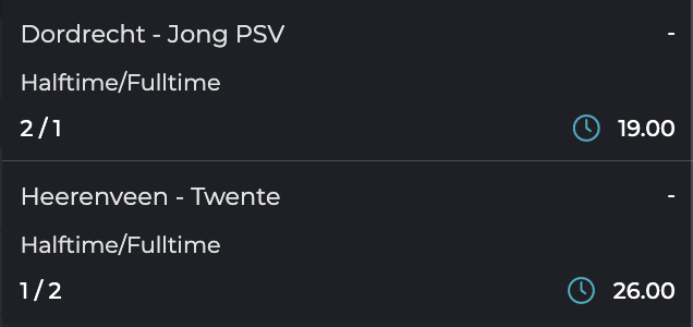 Dordrecht - Jong PSV
Heerenveen - Twente

Öncelikli kombinasyonlar;
Dordrecht &gt; 2/1 ↔️ 3-3 ⭐️⭐️⭐️⭐️⭐️
Twente &gt; 1/2 ↔️ 3-3 ⭐️⭐️⭐️⭐️⭐️

Terslerini de alın derim mutlaka ama bütçenizi yormayın sonuç olarak %5 ihtimal ile oynuyoruz. 

Bol şanslar!