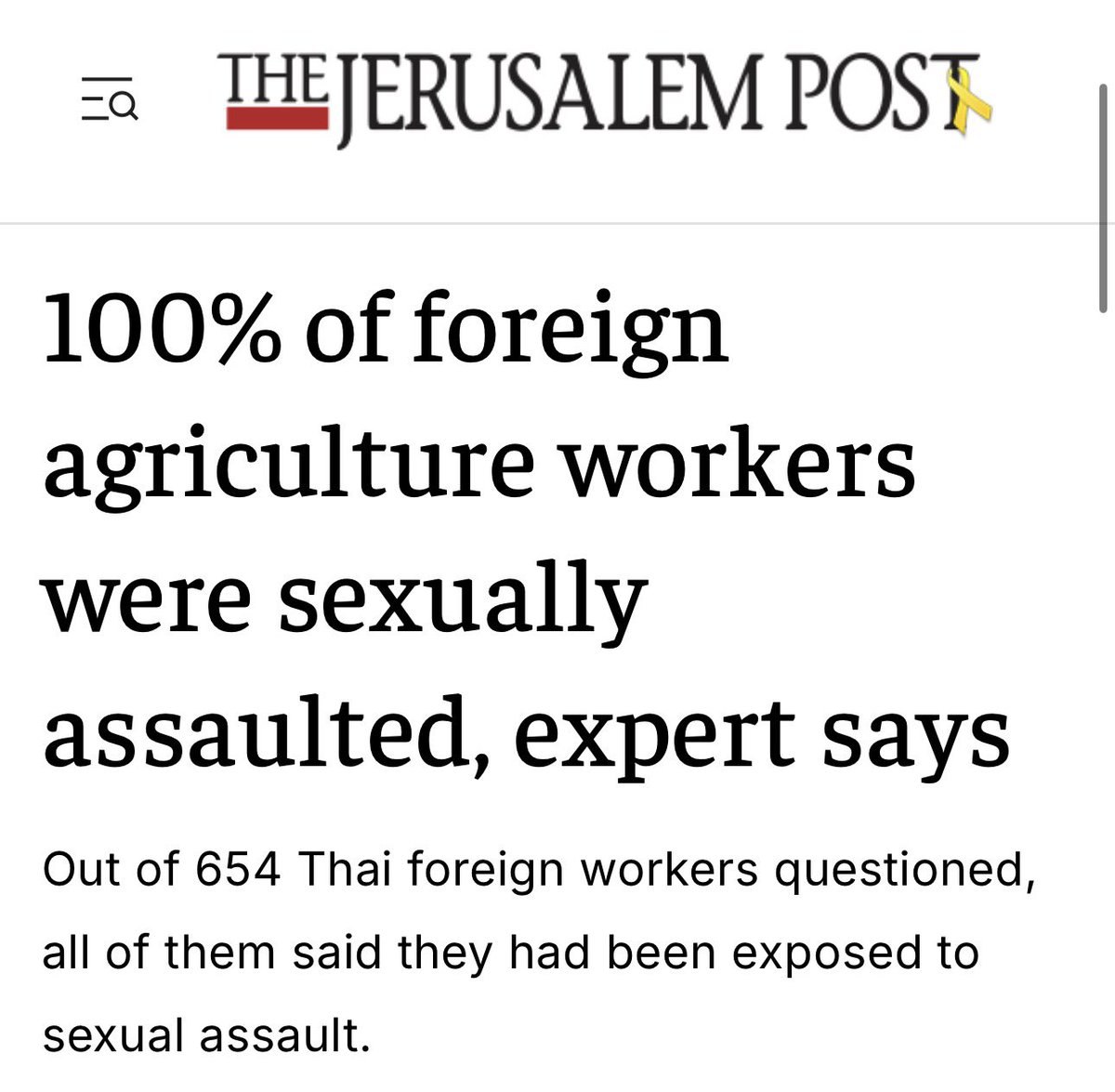 🇮🇱 News reported from the Jerusalem Post: Every single Thai foreign worker in Israel has been s¢xually assaulted. These “people” are genuinely pervert¢d demons..Article-2021 jpost.com/israel-news/10…