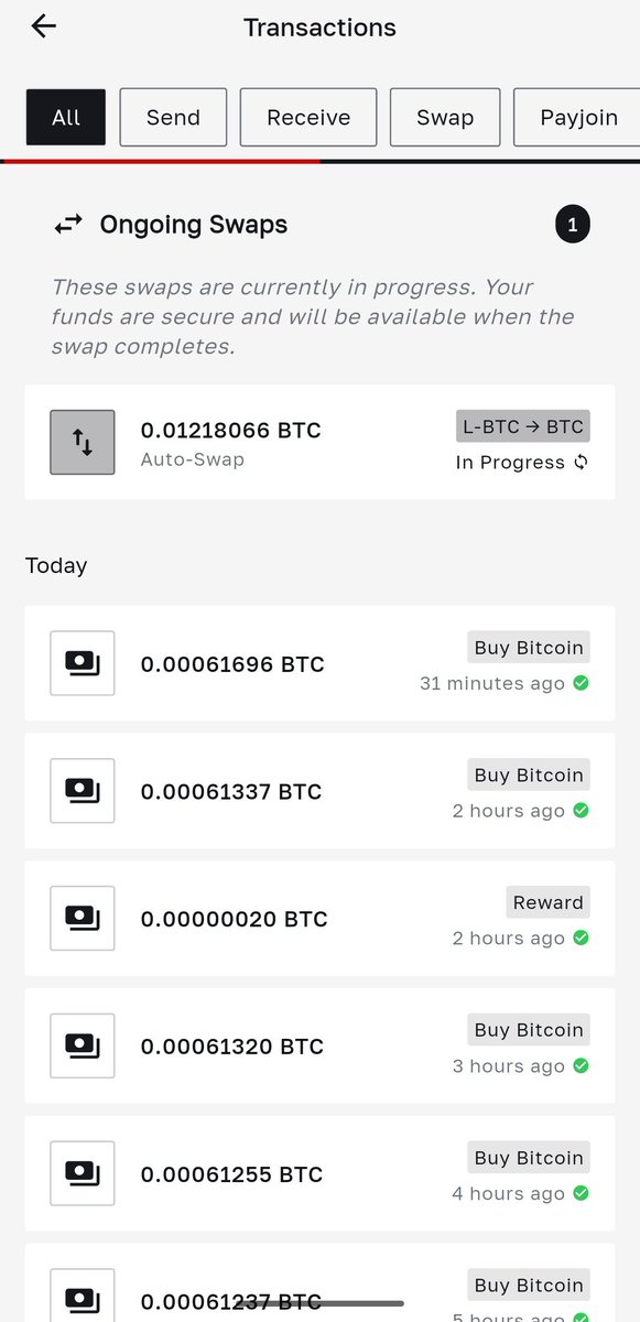 In my sleep I stacked ~60,000 sats per hour on Bull Bitcoin with autobuy and they were sent straight my LBTC wallet via confidential tx.

When I hit 1000000 sats total my wallet automatically sends them to Coldcard Q via atomic swap, breaking on-chain trail back to the exchange.