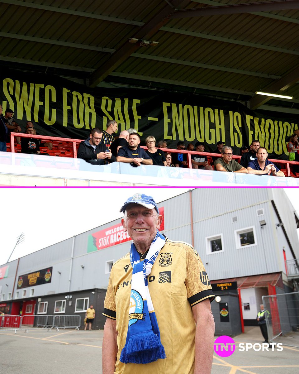 Wrexham fans repping gold shirts to stand in solidarity with Sheffield Wednesday today 👏

As well as various 'SWFC for sale - enough is enough' banners inside the ground in response to the club's current struggles