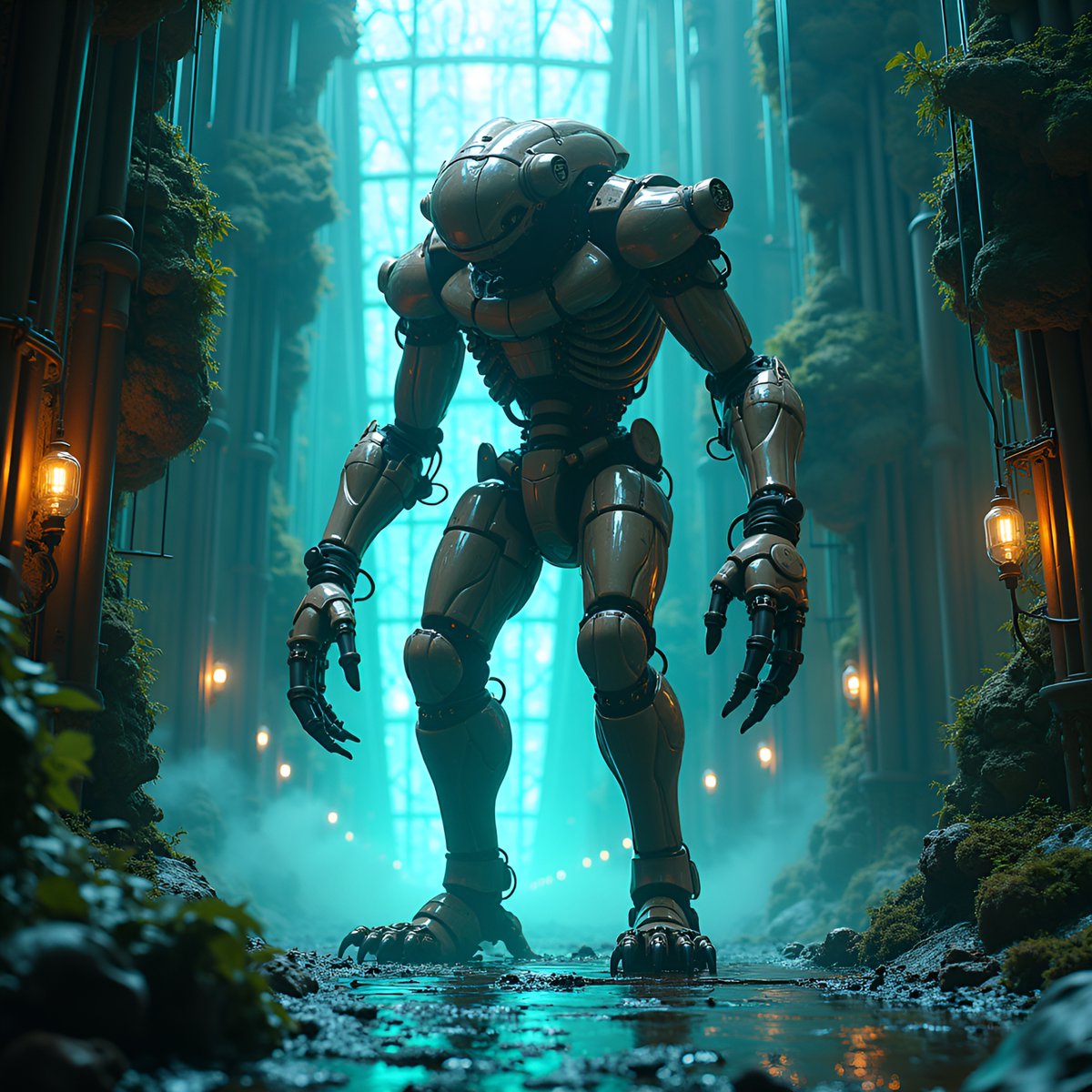 PromptSin's tweet image. When nature meets sci-fi—who&apos;s ready for the next adventure? 🚶‍♂️🤖 #CyberWilds #FutureVibes