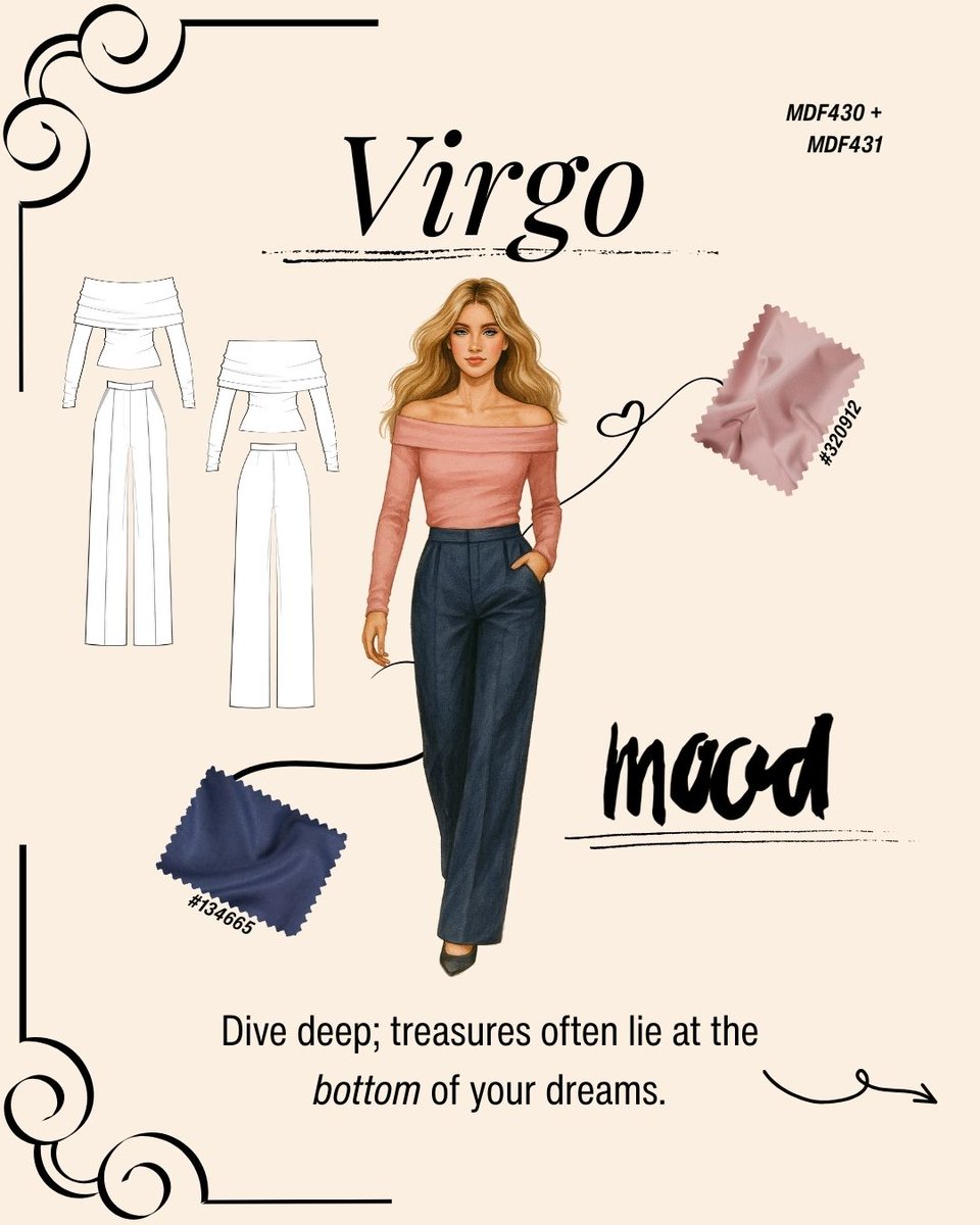 ✨ September Fabric Horoscopes Are Here!✨

♌️ Virgo – Bottom Weight/Pants Fabrics: Dive deep; treasures often lie at the bottom of your dreams.

View them all! moodfabrics.com/blog/your-fabr…

Swipe through to find yours or comment below what you got! ✨👇 #MoodFabrics