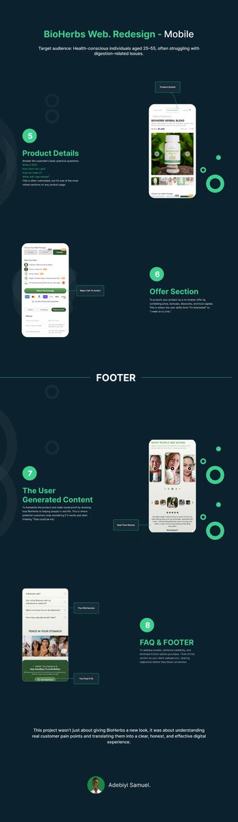UxBeta's tweet image. Day 12 of my #30daydesignchallenge.

Mobile-First Landing Page Designed for Bioherbs 🌿

Why mobile-first? Because 70%+ of ecom traffic comes from phones.📱

Clear copy + visuals

Easy 1-thumb design

Trust signals

Smooth flow to checkout

Good UX = More Sales ✅

#DTC #mobile