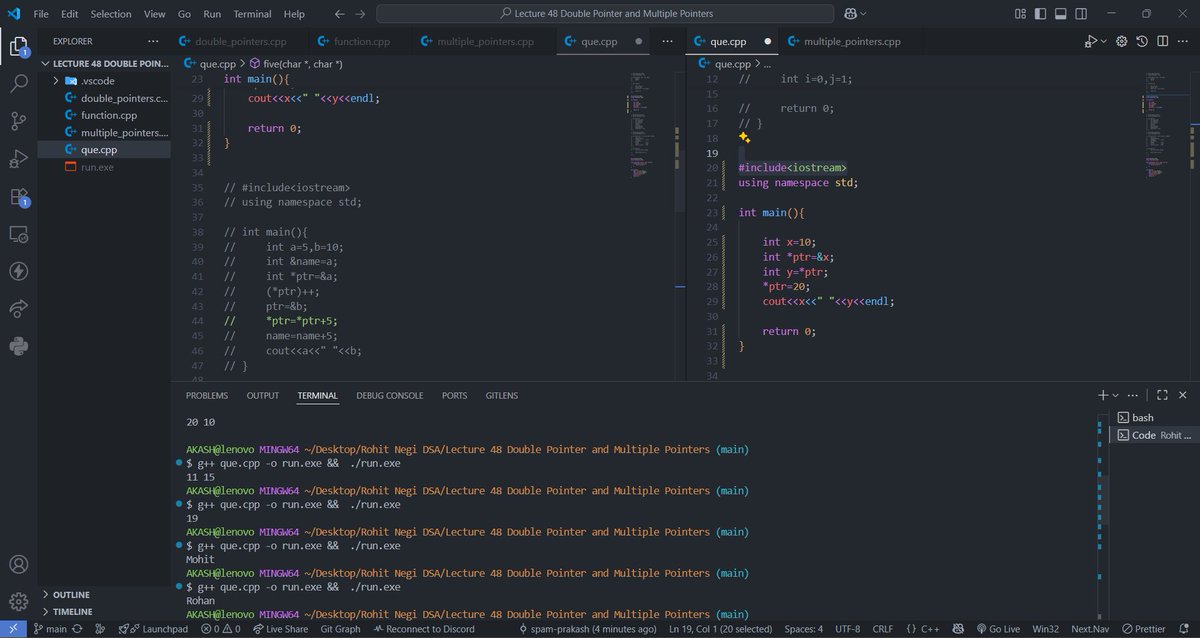 Prakash Kumar (@spam_prakash) on Twitter photo 🚀 Day 49 of my DSA Journey
Learned:
🔹Double pointers
🔹Multiple pointers
🔹 Solved 7–8 problems on different aspects
#DSA #CPP #CodingJourney
<a href="/rohit_negi9/">Rohit Negi</a> 🚀 Day 49 of my DSA Journey
Learned:
🔹Double pointers
🔹Multiple pointers
🔹 Solved 7–8 problems on different aspects
#DSA #CPP #CodingJourney
<a href="/rohit_negi9/">Rohit Negi</a>