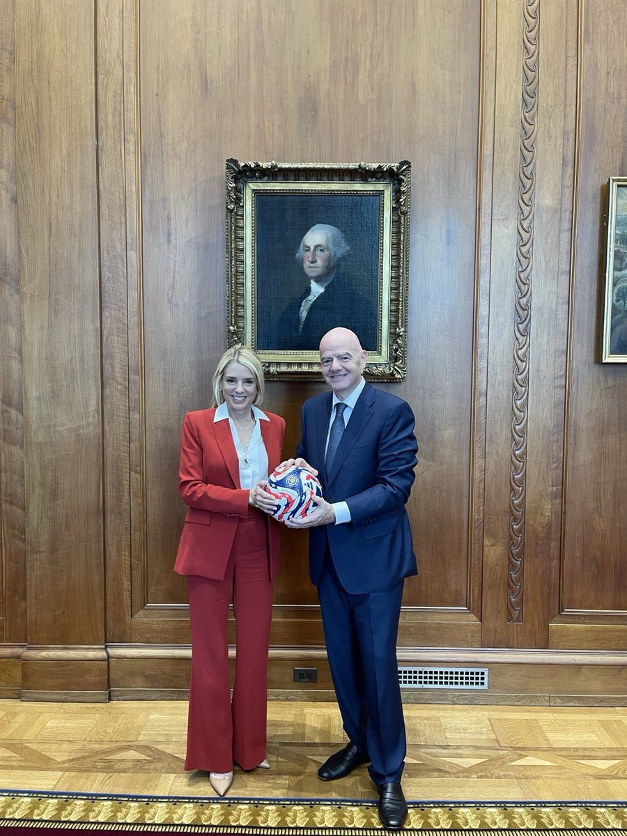 Attorney General Pamela Bondi (@agpambondi) on Twitter photo Great to meet with FIFA President Gianni Infantino for another discussion about security at the 2026 <a href="/FIFAWorldCup/">FIFA World Cup</a>. The World Cup will be a historic — and safe — showcase for our great country! 🇺🇸⚽️ Great to meet with FIFA President Gianni Infantino for another discussion about security at the 2026 <a href="/FIFAWorldCup/">FIFA World Cup</a>. The World Cup will be a historic — and safe — showcase for our great country! 🇺🇸⚽️