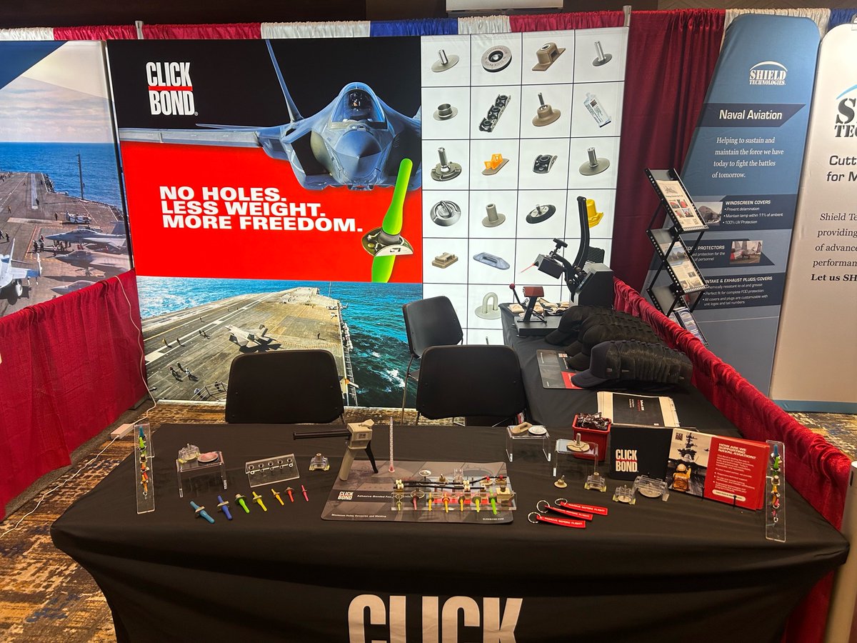 ClickBondInc's tweet image. It’s the last day of Tailhook ‘25 here at the Grand Sierra in Reno. Be sure to stop by booth 802 today for live demonstrations of our world-class adhesive-bonded products that make at-sea installations and repairs a snap.
@TailhookAssoc
#tailhook25
#adhesive