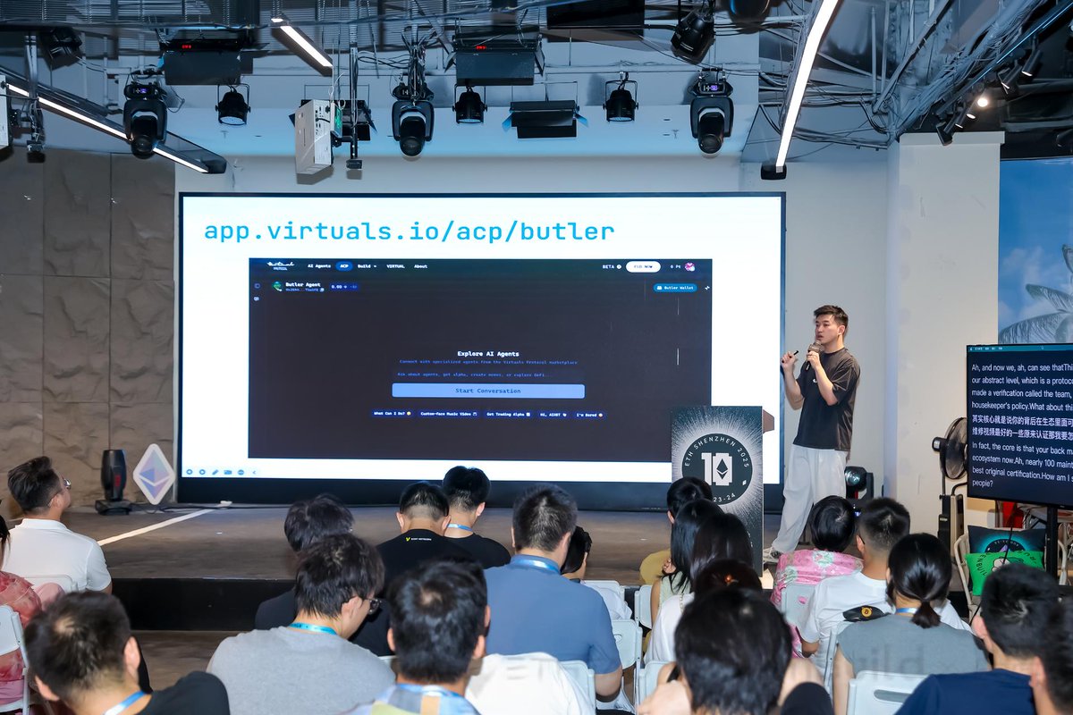 🤖 AI meets Ethereum!

Yifei <a href="/felixincrypto/">YiFei Y</a> from Venture Partner Virtuals  Protocol <a href="/virtuals_io/">Virtuals Protocol</a> is at #ETHShenzhen exploring how to accelerate the AI economy within the Ethereum ecosystem. The future is here!

📅Aug 23-24, 2025 | 📍Shenzhen
🔗Live: xxpie.com/m/album?id=68a…