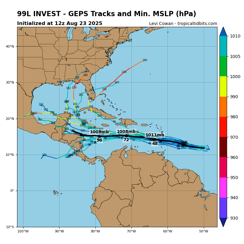 AndyHazelton's tweet photo. #99L still firing this afternoon, and even has some banding with it. The environment is favorable for it to keep producing convection. We'll have to see how much it can organize before it gets in the Caribbean. The fast trade wind flow in the "graveyard" will be an obstacle for development unless it really gets cranking quickly. Still, a few CMC and ECMWF ensemble members do develop it now, and models have been consistently underestimating this system, so it's something to keep an eye on.