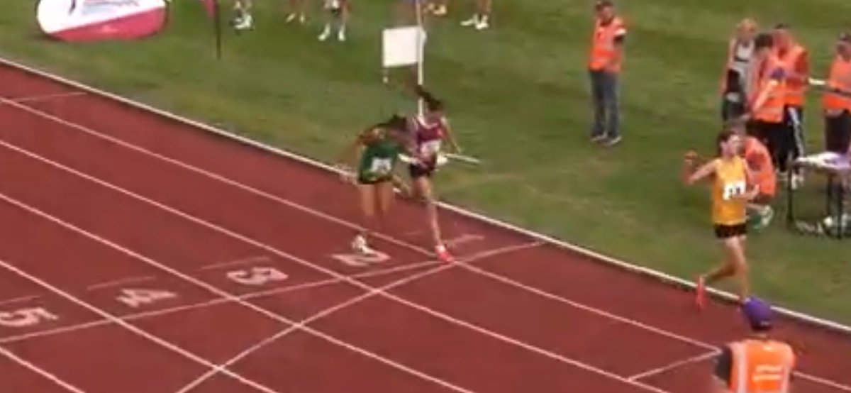 There was no chip or photo finish apart from the lad beside lane 8 with his phone.
From this angle, who would you have given crossing the line first? Girl in lane 2 or girl in lane 1. Remember it’s first torso across the line. Not head, feet or arm.