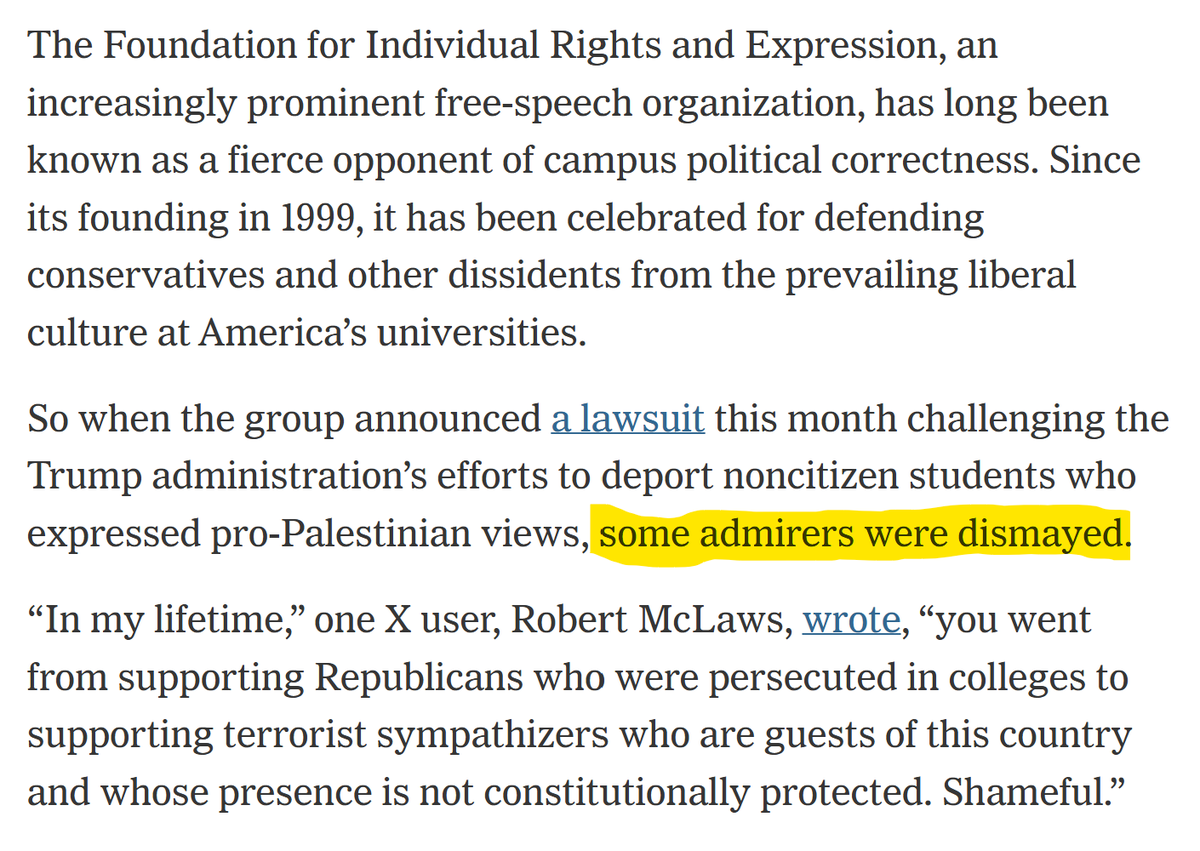 johnarnold's tweet photo. As a long-time supporter of @TheFIREorg, I am not "dismayed" by their consistent and principled defense of free speech and expression on college campuses but encouraged. I wouldn't support them if they were just another partisan proxy. https://t.co/gUyRoUcHkx