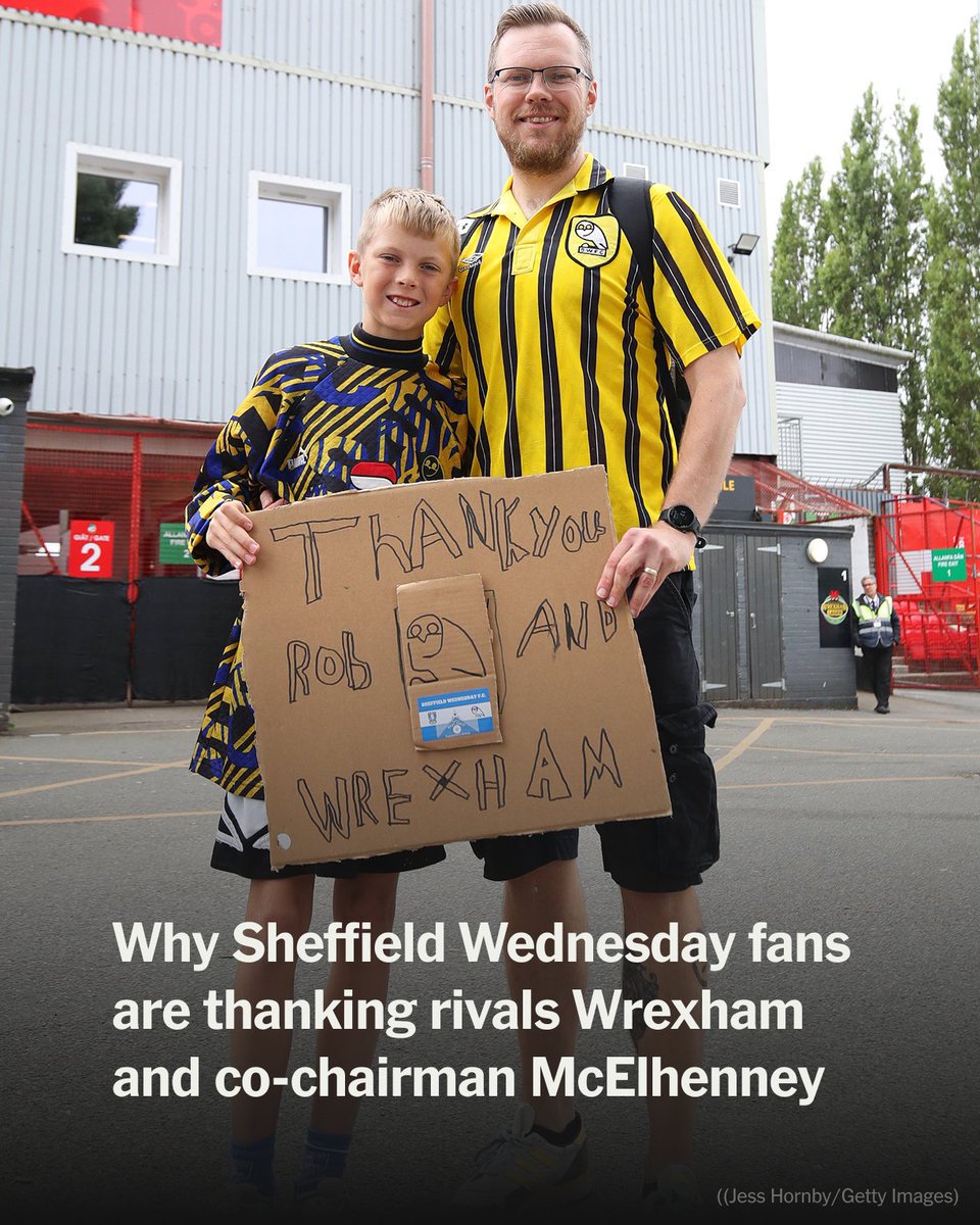 TheAthleticFC's tweet image. In 2005, Wrexham were fighting for their future after an eviction notice.

Today, 20 years later, the club - and co-owner Rob McElhenney - supported Sheffield Wednesday's protest against their ownership, and will donate the proceeds of 1,500 shirt sales towards it.

@RSooty73…