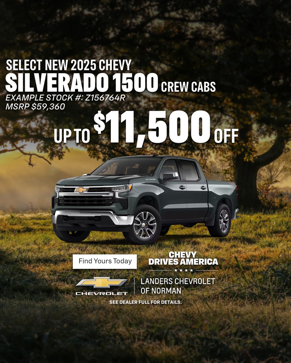The ALL-NEW 2025 Chevy Silverado 1500 is built for power, packed with tech, and designed to turn heads. 📍 Stop by Landers Chevrolet of Norman today and take the 2025 Silverado 1500 for a test drive.

Your truck, your way — it starts here. landerschevroletnorman.com