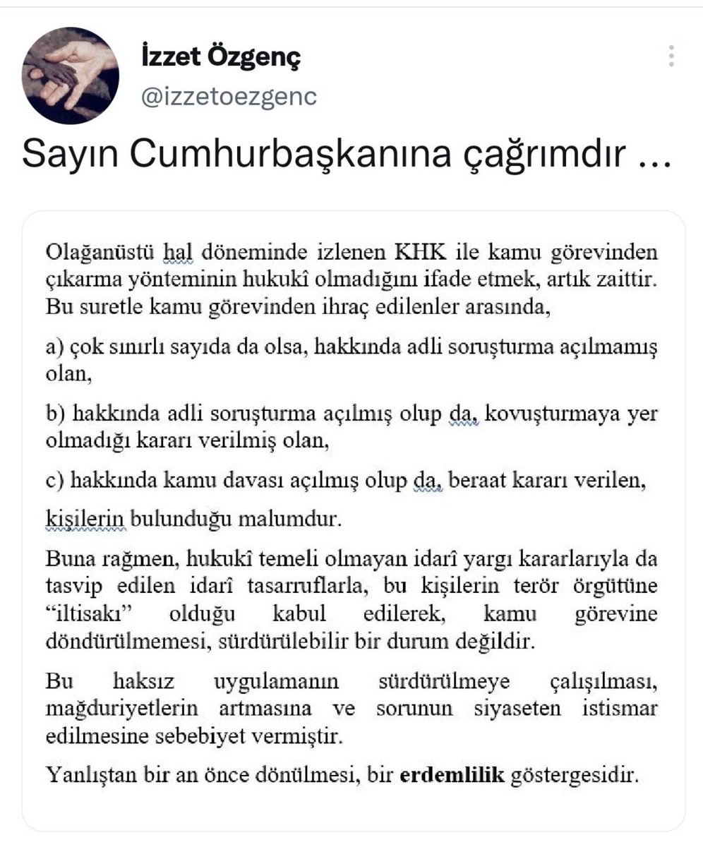 gul_inc🇹🇷 (@for_justice35) on Twitter photo <a href="/oguzksalici/">Oğuz Kaan Salıcı</a> <a href="/oguzksalici/">Oğuz Kaan Salıcı</a> vekilim
Mahkemelerdeki Tutarsız Yorumlar:
- “İrtibat” ve “iltisak” kavramı farklı mahkemelerce farklı şekillerde yorumlandı. Aynı dosyalarda bazı mahkemeler ihracı onaylarken, bazıları iade kararı verdi.
#khklılardankomisyonaçağrı <a href="/oguzksalici/">Oğuz Kaan Salıcı</a> <a href="/oguzksalici/">Oğuz Kaan Salıcı</a> vekilim
Mahkemelerdeki Tutarsız Yorumlar:
- “İrtibat” ve “iltisak” kavramı farklı mahkemelerce farklı şekillerde yorumlandı. Aynı dosyalarda bazı mahkemeler ihracı onaylarken, bazıları iade kararı verdi.
#khklılardankomisyonaçağrı