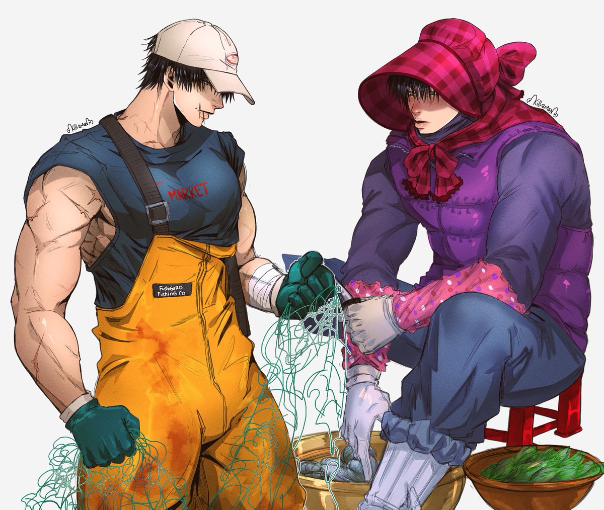 retired hitman/sorcerer killer, toji, goes off to live in a remote fishing village where the average population is the age of 70+