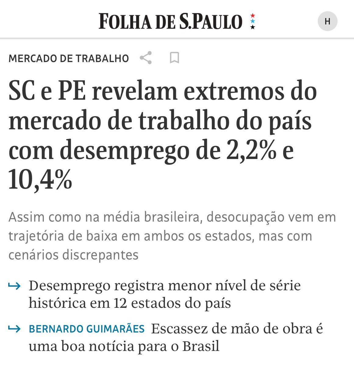 Deprimente o contorcionismo da <a href="/folha/">Folha de S.Paulo</a> para noticiar que, mais uma vez, o índice de DESEMPREGO no Brasil bateu recorde histórico atingindo a MENOR TAXA já registrada.

Claramente, o jornal torce contra o
País nesse joguete político encampado contra o atual governo.
