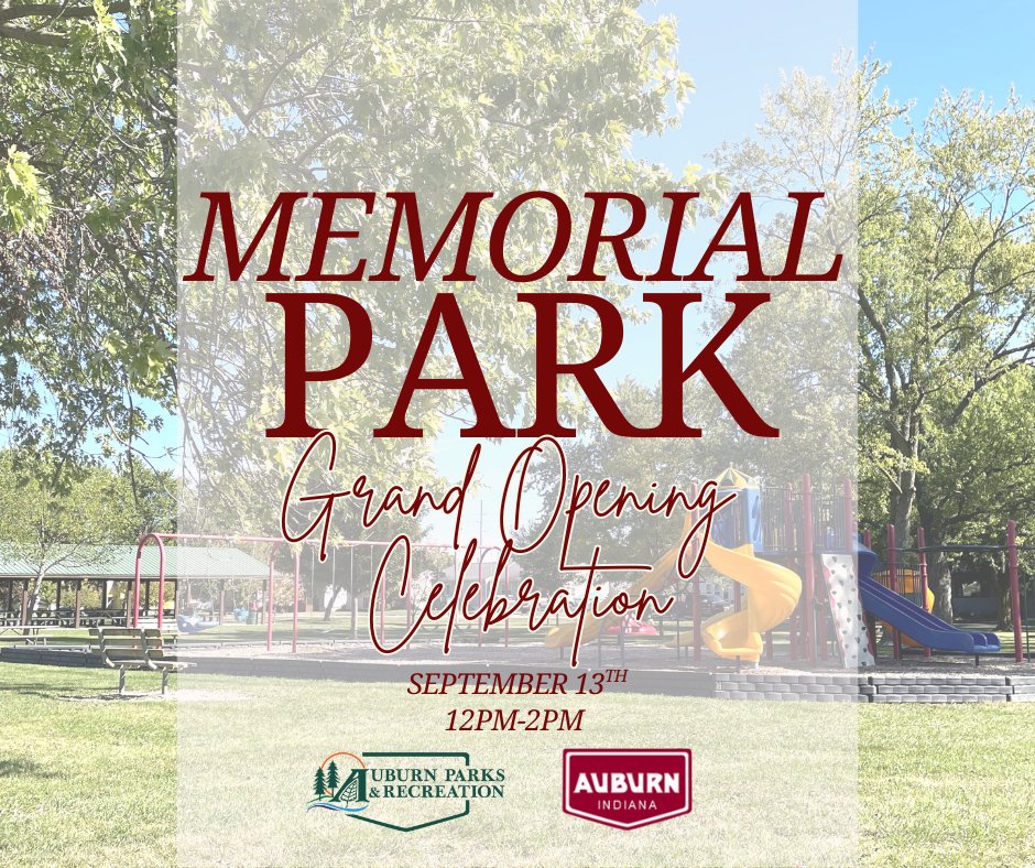 DeKalbJRW's tweet photo. 🎉 The City of Auburn &amp; Auburn Parks &amp; Recreation invite you to the Memorial Park Grand Opening 🎈 Sept 13 | 12–2 PM. Come celebrate with them! https://t.co/NTttohdUFK