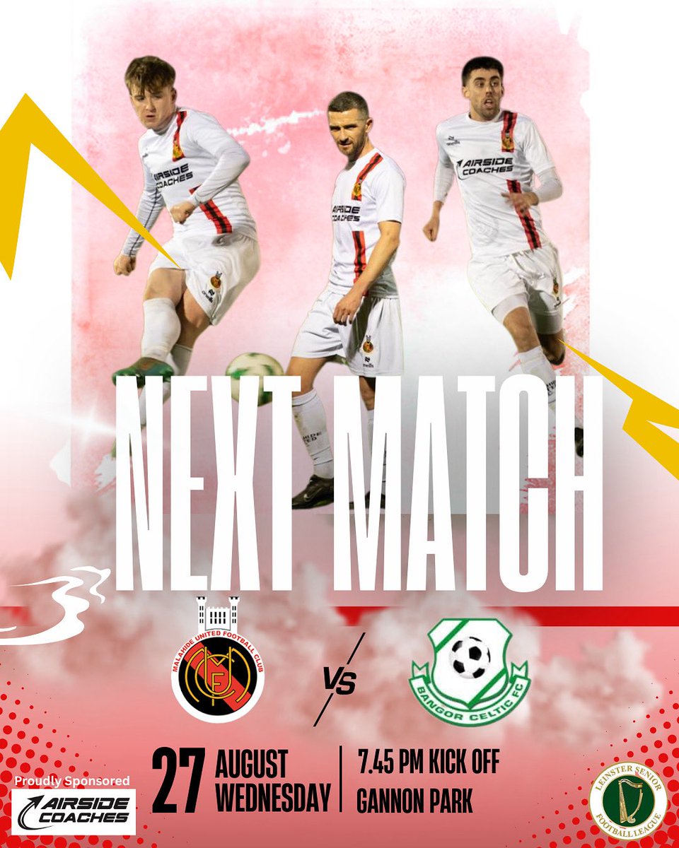 🔴⚫️ Next Match 

Our Senior Sunday side are back in action this coming week for the second match of the season 
⚽️ Bangor VS Malahide 
⏰ Kick off 745pm 
🏟️ Gannon Park 
🎟️ €5 on the gate 
‼️Kids go free 

#lsl #lsllivescore 
@leinsterseniorleague @lslliveupdates