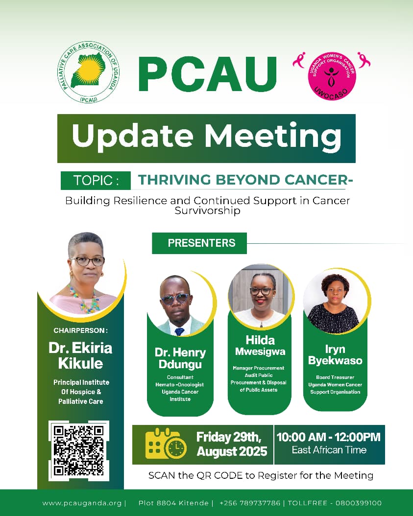 PCAUganda's tweet image. Dear PCAU Members, 
Warm greetings from the Secretariat,
Join us for the 3rd National Update Meeting scheduled for Friday, August 29, 2025, starting at 10:00 am online via zoom 

PCAU in partnership with Uganda Women&apos;s Cancer Survivors Organization (UWOCASO) will facilitate…