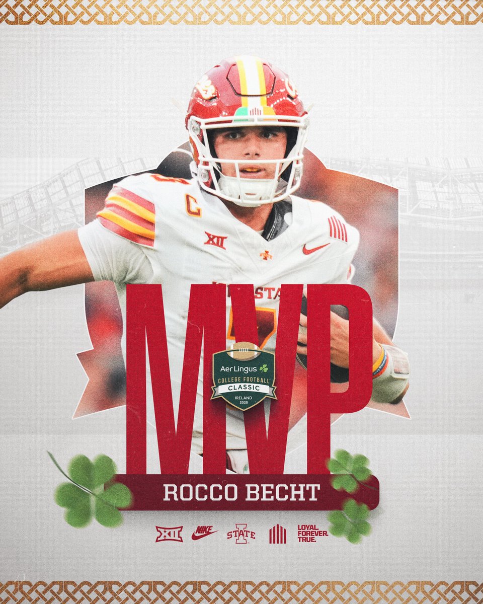 M-V-P 🗣️🗣️

<a href="/RoccoBecht/">Rocco Becht</a> is the <a href="/cfbireland/">Aer Lingus College Football Classic</a> MVP‼️