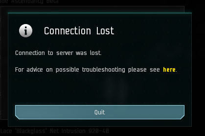 Every couple of minutes, I'm losing connection on one character. Not both, my internet seems to be fine. But one character, it's happened 4 or 5 times today. I'd like to be able to stay logged in, but fuckin' apparently not. #tweetfleet #EVEOnline