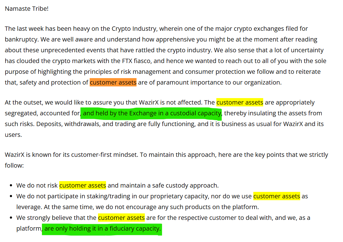 #WazirX’s admits: “customer assets are segregated, held by the Exchange in a custodial &amp; fiduciary capacity.”

That means YOUR crypto was never theirs to restructure. WazirX is just a custodian. Their scheme is a scam to steal user assets. #WazirXScam

wazirx.com/blog/wazirx-st…