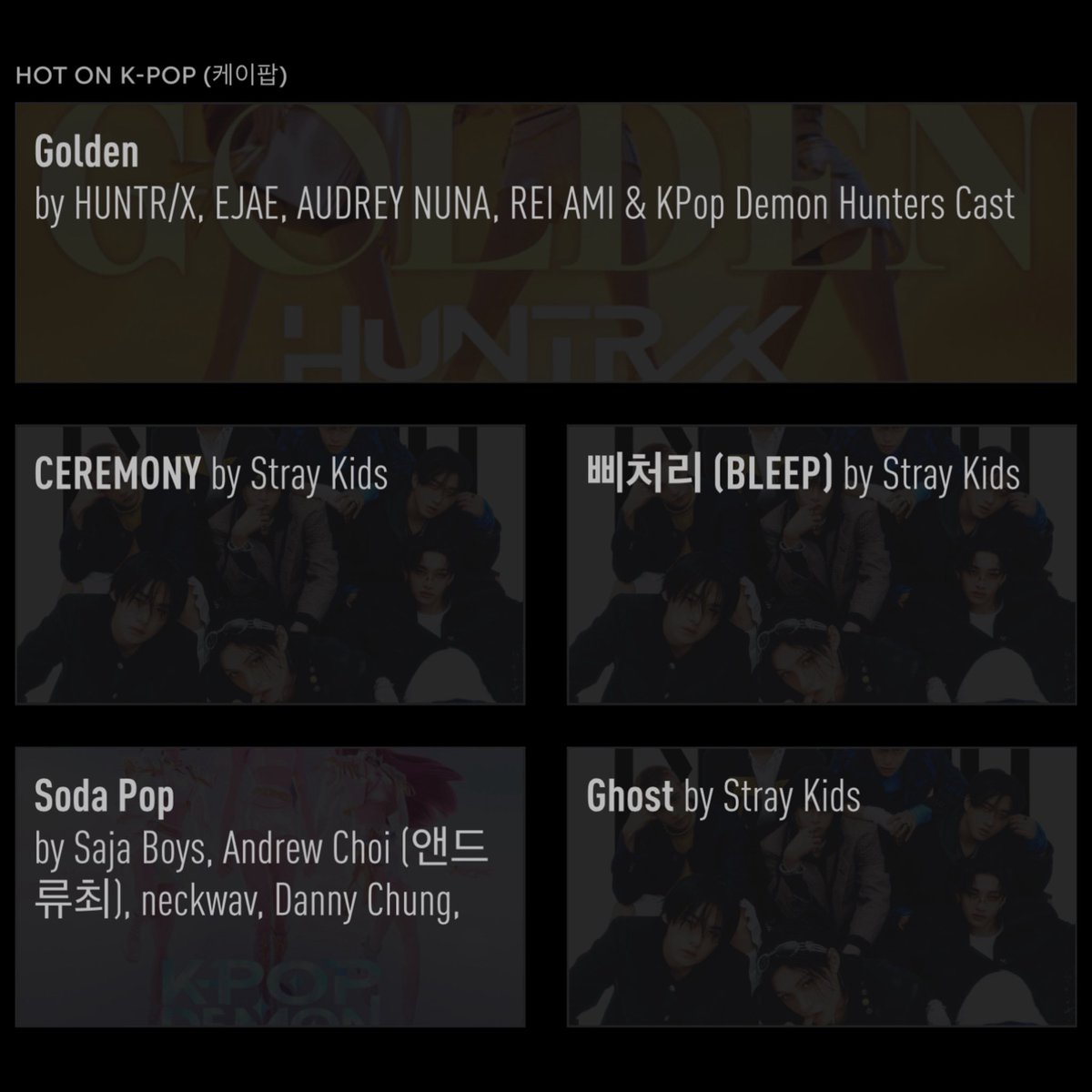 Genius Korea (@genius_kor) on Twitter photo #GeniusCharts | #StrayKids (<a href="/Stray_Kids/">Stray Kids</a>) break the KPop Demon Hunters wall on Genius Koreaโs daily K-Pop chart with songs from #KARMA!
โCEREMONYโ debuts at #2 on the chart followed by โ์์ฒ๋ฆฌ (BLEEP)โ and โGhostโ at #3 and #5! #GeniusCharts | #StrayKids (<a href="/Stray_Kids/">Stray Kids</a>) break the KPop Demon Hunters wall on Genius Koreaโs daily K-Pop chart with songs from #KARMA!
โCEREMONYโ debuts at #2 on the chart followed by โ์์ฒ๋ฆฌ (BLEEP)โ and โGhostโ at #3 and #5!