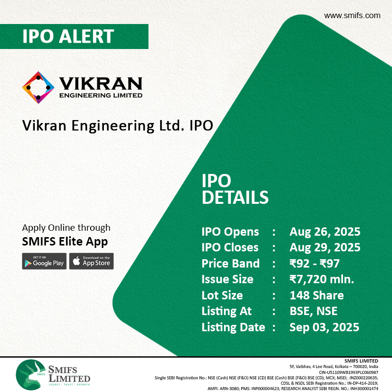 SmifsLimited's tweet image. 🚨IPO ALERT!
Vikran Engineering Ltd.
Date: August 26, 2025 to August 29, 2025
#VikranEngineering #ipo #investmentopportunities