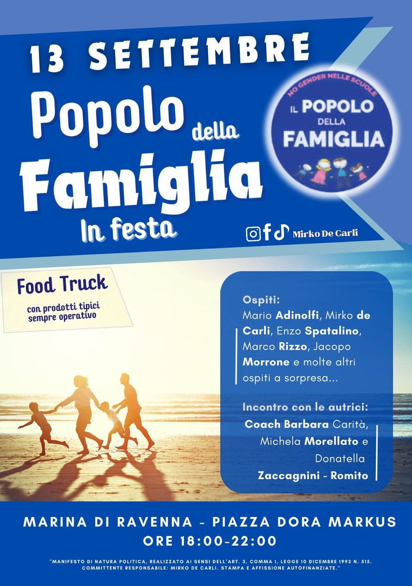 📅 Il 13 settembre in Piazza Dora Markus a Marina di Ravenna vi aspetta una grande serata di festa insieme al Popolo della Famiglia 🌟... facebook.com/share/p/19YrAw…