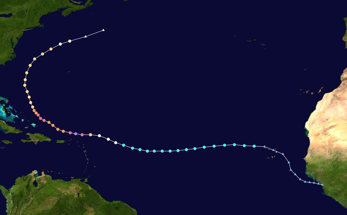 After 11 days, here is #ERIN’s track mapped out. It produced 32.2 units of ACE — more than the entirety of the satellite area seasons of 1993, 1977, 1982, and 1994.