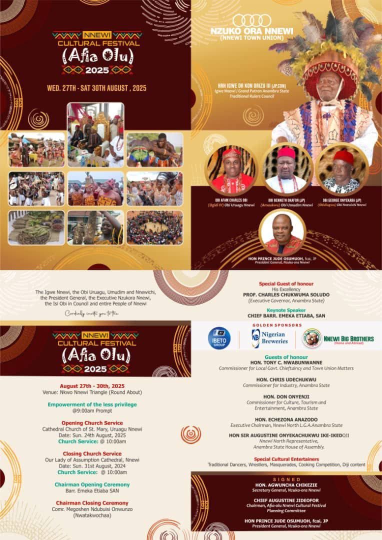 Nnewi_City's tweet image. Afịa-Ọlụ Nnewi( New Yam Festival) 2025 is next week and it&apos;s coming with a whole lot of activities and events being organized by different individuals.

Stay tuned for updates from the festivity